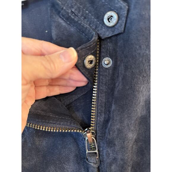 Mango Suede Leather Moto Jacket US XS silver hardware Black - Picture 6 of 12